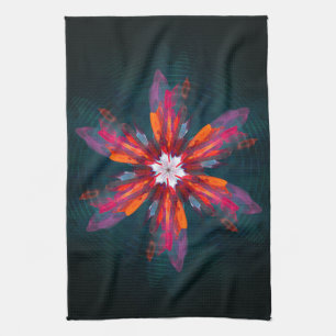 Floral Mandala Flowers Orange Red Blue Abstract Kitchen Towel