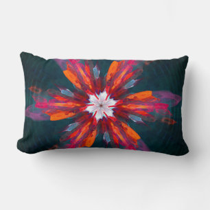 Floral Mandala Flowers Orange Red Blue Abstract Lumbar Pillow