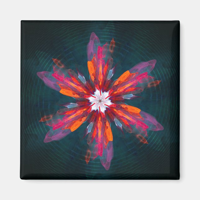 Floral Mandala Flowers Orange Red Blue Abstract Magnet (Front)