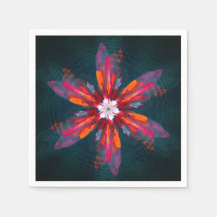 Floral Mandala Flowers Orange Red Blue Abstract Napkin