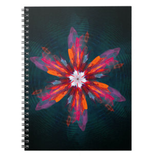 Floral Mandala Flowers Orange Red Blue Abstract Notebook