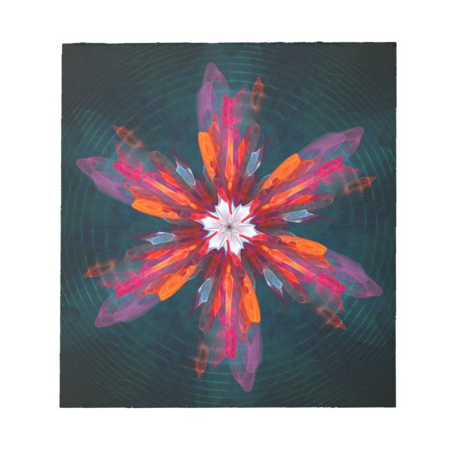 Floral Mandala Flowers Orange Red Blue Abstract Notepad (Front)