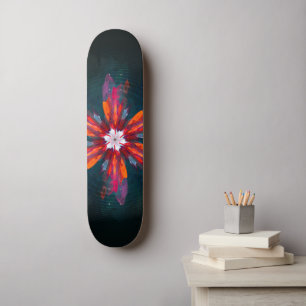 Floral Mandala Flowers Orange Red Blue Abstract Skateboard