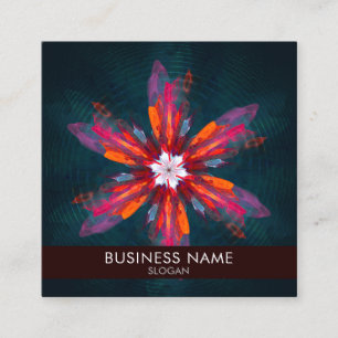 Floral Mandala Flowers Orange Red Blue Abstract Square Business Card