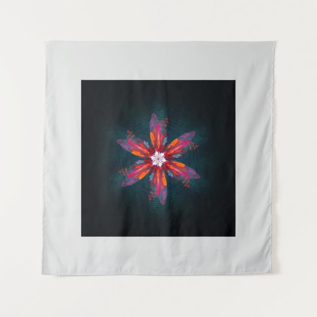 Floral Mandala Flowers Orange Red Blue Abstract Tapestry (Front)