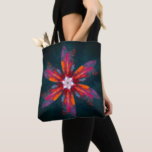 Floral Mandala Flowers Orange Red Blue Abstract Tote Bag
