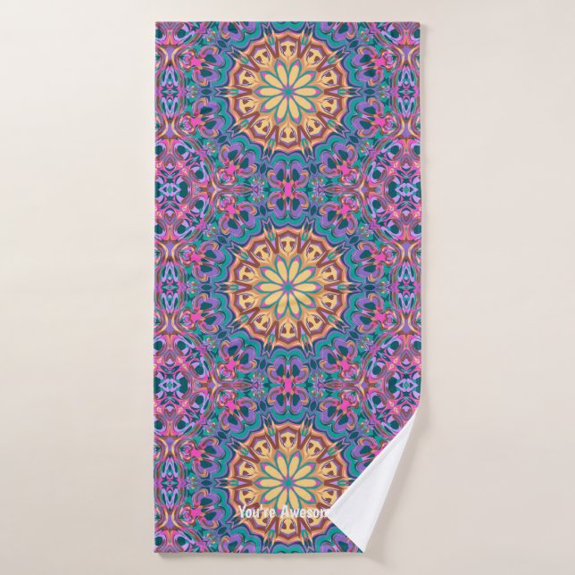 Floral Mandala Garden Yellow Digital Art Bath Towel (Bath Towel)