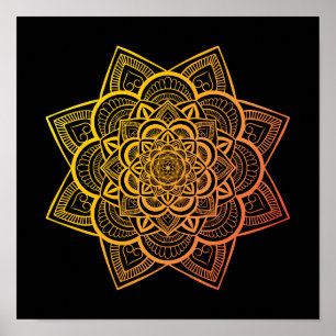 Floral Mandala Gold Orange Gradient Art Print