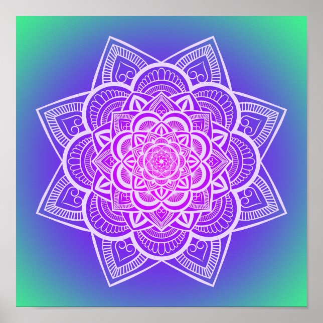 Floral Mandala Multicolor Gradient Art Print (Front)