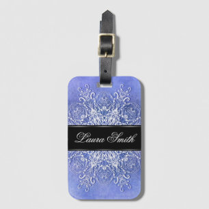 Floral mandala on grunge blue background luggage tag