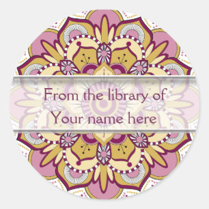 Floral Mandala Personalized Bookplates Classic Round Sticker
