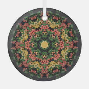 Floral mandala: red, yellow vintage. glass ornament