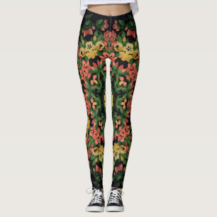 Floral mandala: red, yellow vintage. leggings