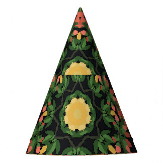 Floral mandala: red, yellow vintage. party hat