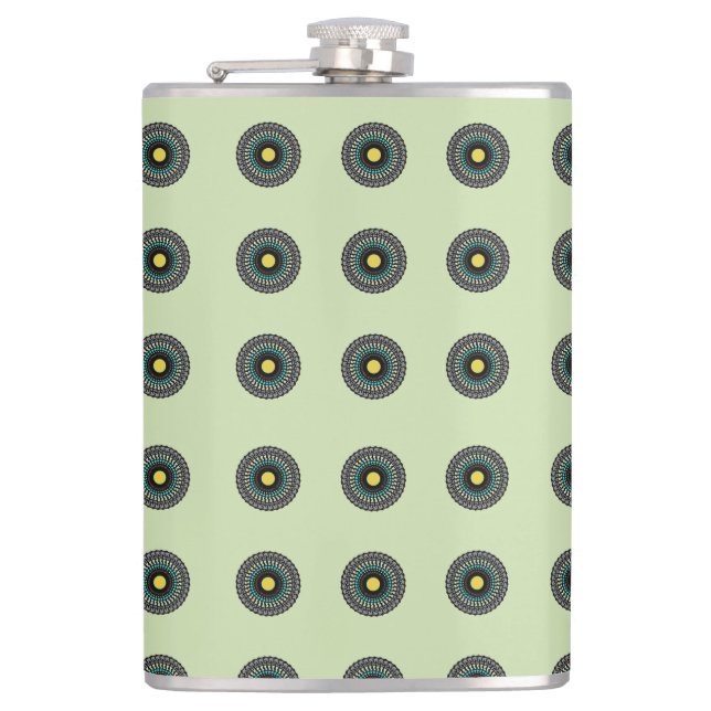 Floral Mandala Seamless Pattern Hip Flask (Front)