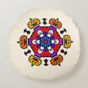 Floral Mandala Seamless Pattern Round Pillow