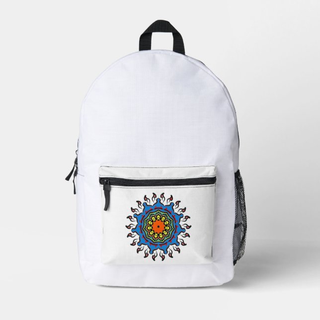 Floral Mandala Seamless Pattern: Sacred Bloom Printed Backpack (Front)