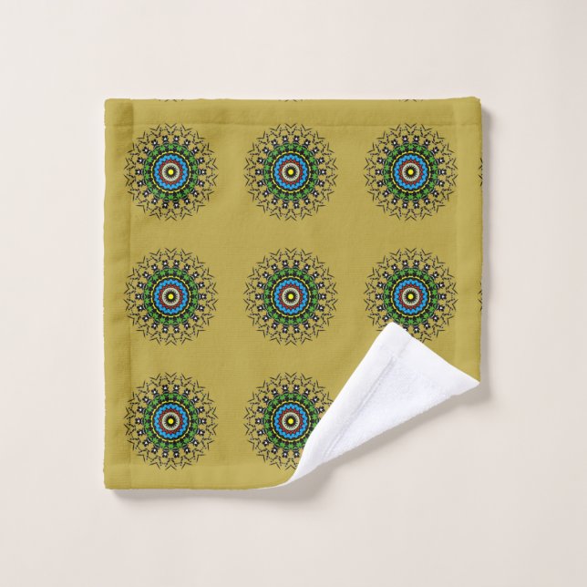 Floral Mandala Seamless Pattern Zen Retreat Bath Towel Set (Wash Cloth)