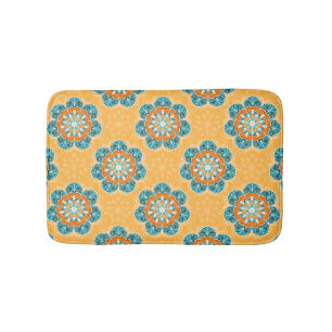 Floral Mandala Tile in Orange & Teal Bath Mat