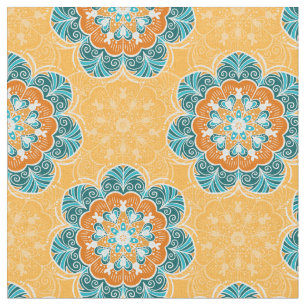 Floral Mandala Tile in Orange & Teal Fabric