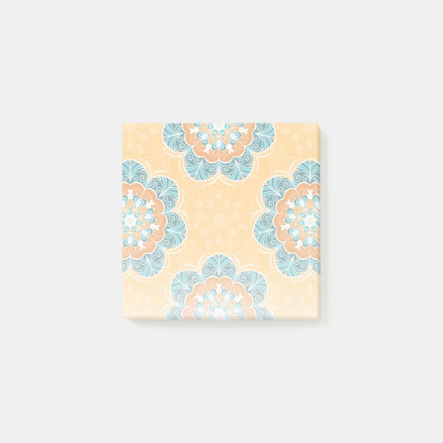 Floral Mandala Tile in Orange & Teal Post-it Notes (Front)