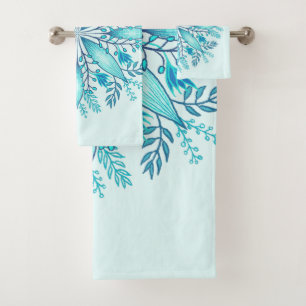 Floral Mandala - Turquoise Blue Boho Snowflake Bath Towel Set