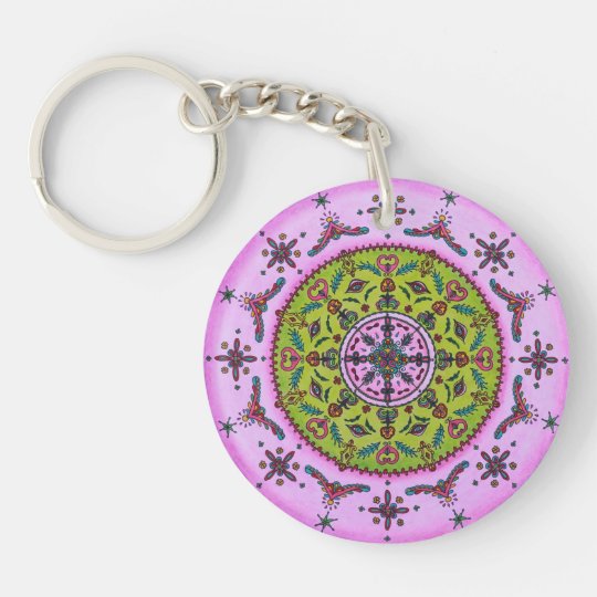 Floral Mandala & Your name double sided keychain