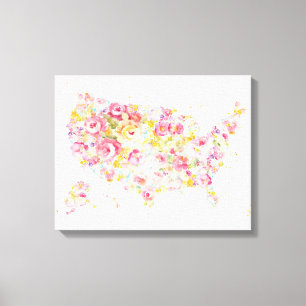Floral Map Of The USA Canvas Print