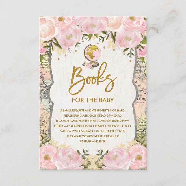 Floral Map Travel Adventure Books for Baby Girl Enclosure Card (Front)