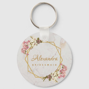 Floral Marble Gold Orchids Geometric Bridesmaid Keychain