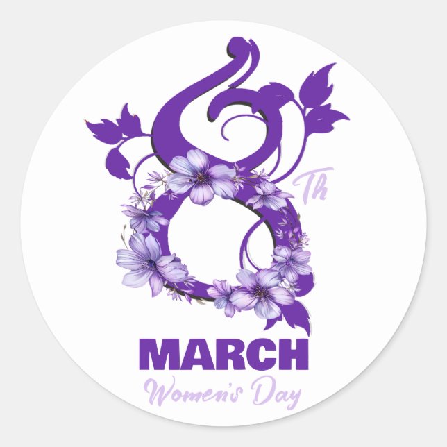 Floral March 8 International Woman's Day 2025 Classic Round Sticker (Front)