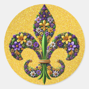 Floral Mardi Gras fleur de lis Classic Round Sticker