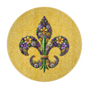 Floral Mardi Gras fleur de lis Cutting Board