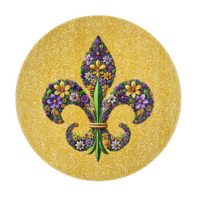 Floral Mardi Gras fleur de lis Cutting Board (Front)