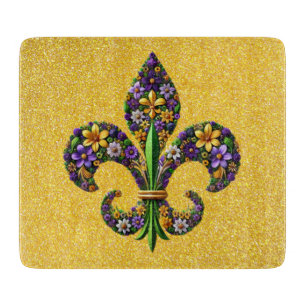 Floral Mardi Gras fleur de lis Cutting Board