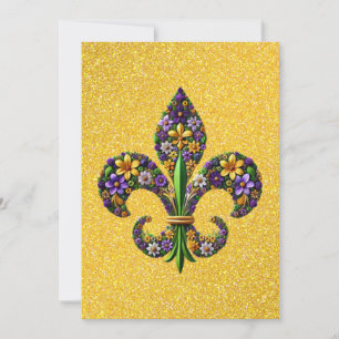 Floral Mardi Gras fleur de lis Holiday Card