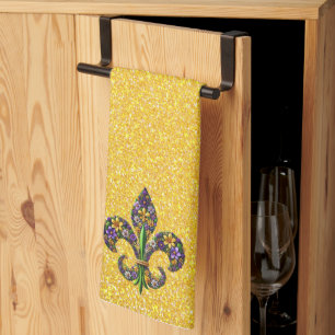 Floral Mardi Gras fleur de lis Kitchen Towel
