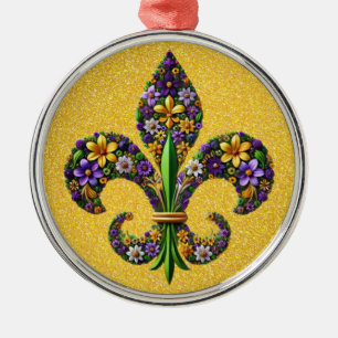 Floral Mardi Gras fleur de lis Metal Ornament