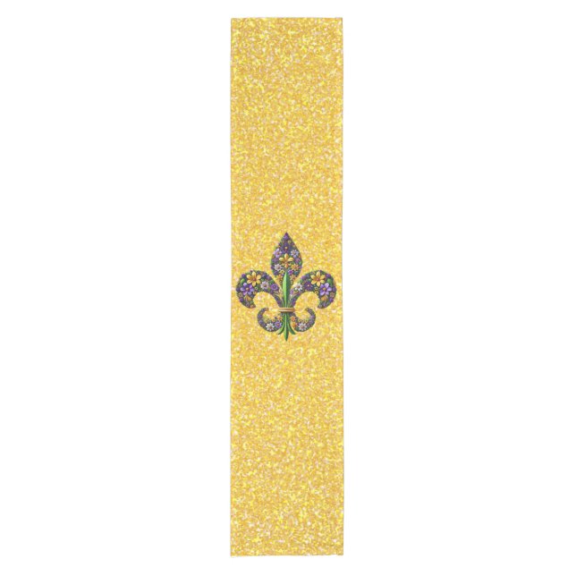 Floral Mardi Gras fleur de lis Short Table Runner (Front)