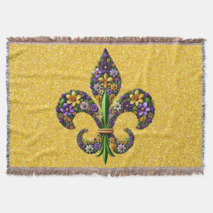 Floral Mardi Gras fleur de lis Throw Blanket