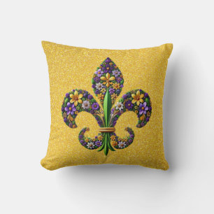 Floral Mardi Gras fleur de lis Throw Pillow