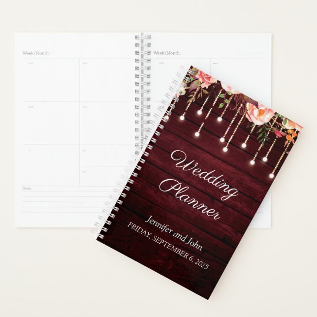 Floral Maroon en bois Mariage rustique (Devant avec enveloppe)