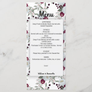 Floral Marsala Wedding Bridal Shower Menu