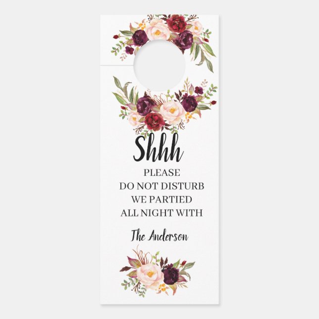 Floral Marsala Wedding Welcome Door Hanger (Front)