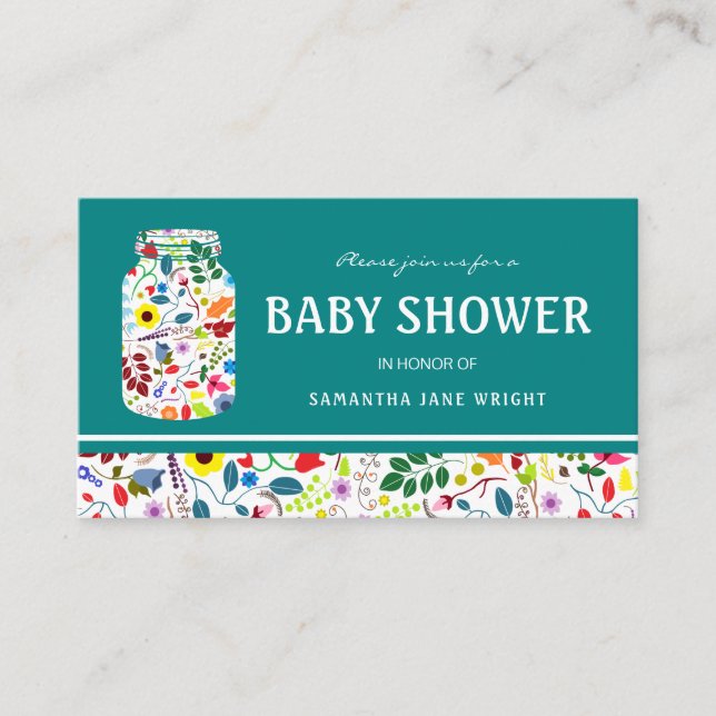 Floral Mason Jar Baby shower Billet Invitation (Devant)