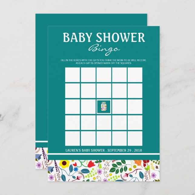 Floral Mason Jar Baby Shower Bingo Invitation (Front/Back)