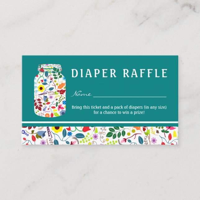 Floral Mason Jar Baby Shower Diaper Raffle Ticket Enclosure Card (Front)