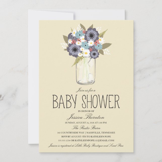 Floral Mason Jar Baby Shower Invitation (Front)
