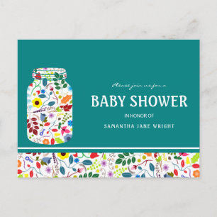 Floral Mason Jar Baby Shower Invitation Postcard