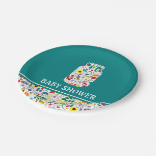 Floral Mason Jar Baby Shower Paper Plate